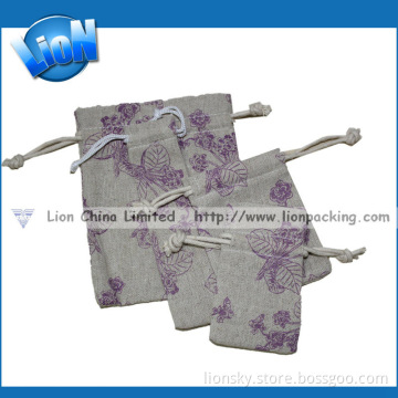 Full Color Printing Cotton Linen Bag Pouch with Cotton Drawstring (L-059)